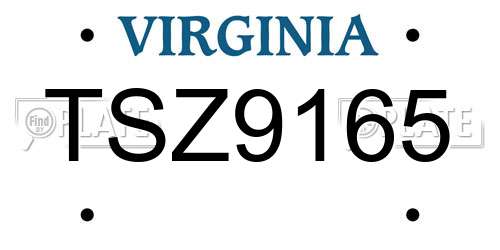 TSZ9165 Virginia License Plate