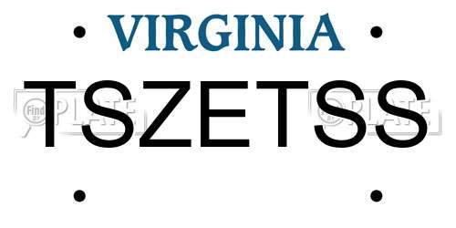 TSZETSS Virginia License Plate