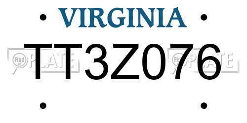 TT3Z076 Virginia License Plate