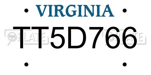 TT5D766 Virginia License Plate