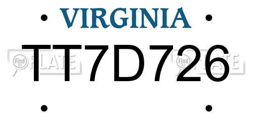 TT7D726 Virginia License Plate