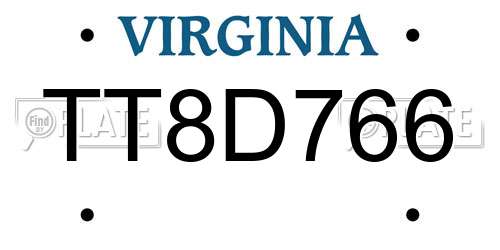 TT8D766 Virginia License Plate