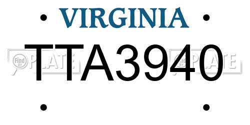 TTA3940 Virginia License Plate