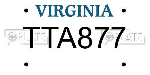 TTA877 Virginia License Plate