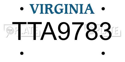 TTA9783 Virginia License Plate