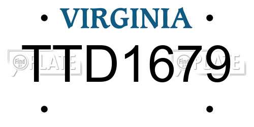 TTD1679 Virginia License Plate