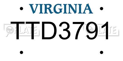 TTD3791 Virginia License Plate