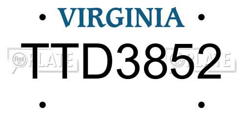 TTD3852 Virginia License Plate