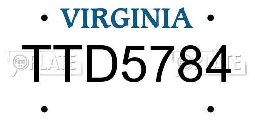 TTD5784 Virginia License Plate