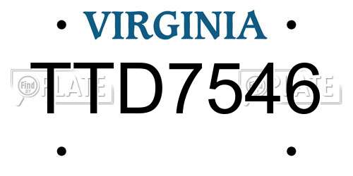 TTD7546 Virginia License Plate