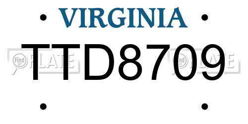 TTD8709 Virginia License Plate