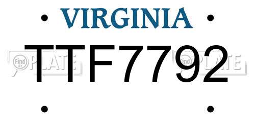 TTF7792 Virginia License Plate