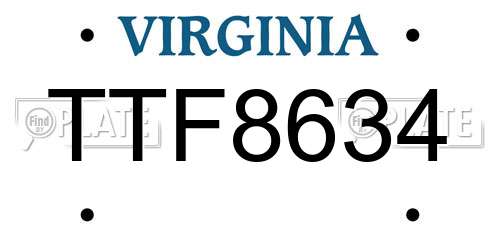 TTF8634 Virginia License Plate