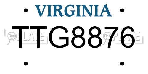TTG8876 Virginia License Plate