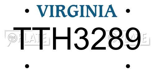 TTH3289 Virginia License Plate