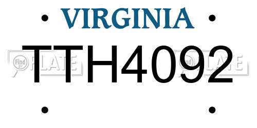 TTH4092 Virginia License Plate