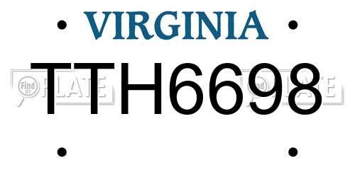 TTH6698 Virginia License Plate
