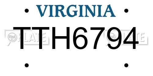 TTH6794 Virginia License Plate