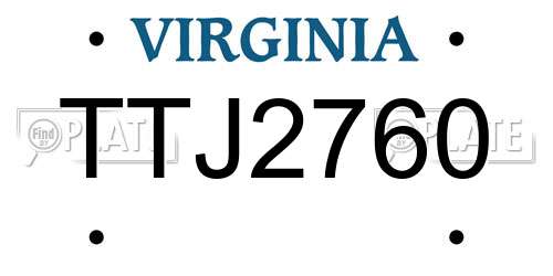 TTJ2760 Virginia License Plate