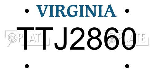TTJ2860 Virginia License Plate