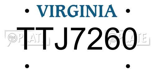 TTJ7260 Virginia License Plate