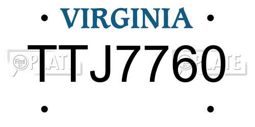 TTJ7760 Virginia License Plate
