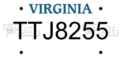 TTJ8255 Virginia License Plate
