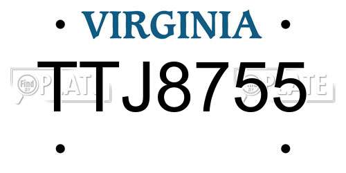 TTJ8755 Virginia License Plate
