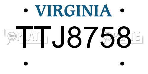 TTJ8758 Virginia License Plate