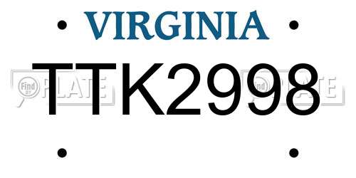 TTK2998 Virginia License Plate
