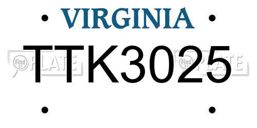 TTK3025 Virginia License Plate