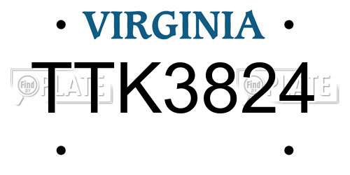 TTK3824 Virginia License Plate