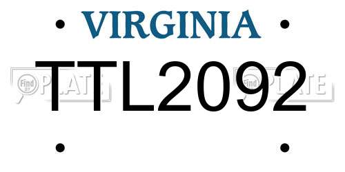 TTL2092 Virginia License Plate