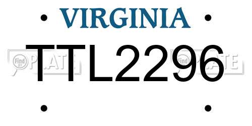 TTL2296 Virginia License Plate