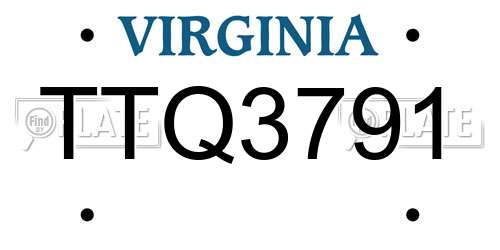 TTQ3791 Virginia License Plate