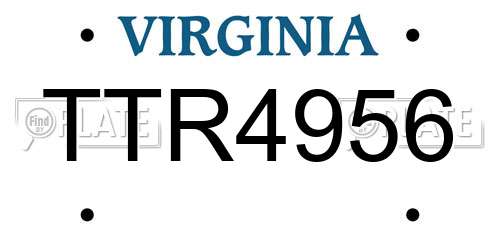 TTR4956 Virginia License Plate