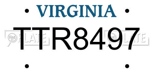 TTR8497 Virginia License Plate