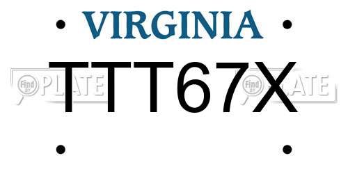 TTT67X Virginia License Plate