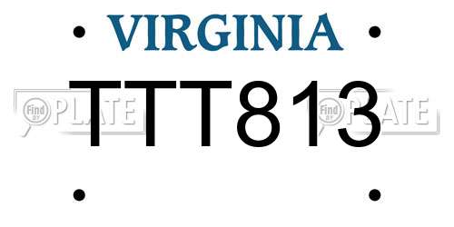 TTT813 Virginia License Plate