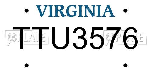 TTU3576 Virginia License Plate