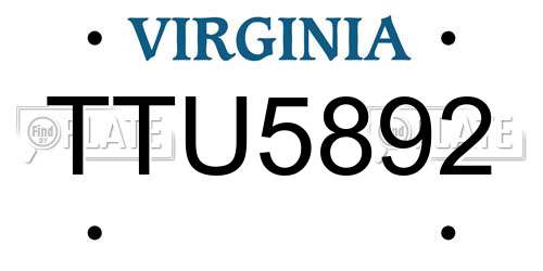 TTU5892 Virginia License Plate