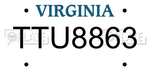 TTU8863 Virginia License Plate