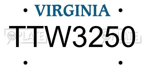TTW3250 Virginia License Plate