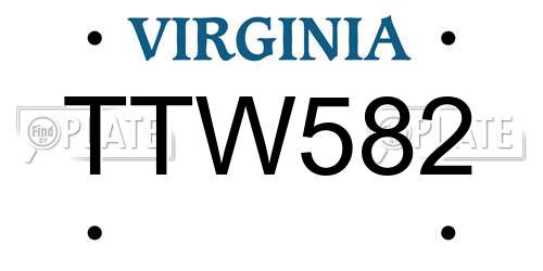 TTW582 Virginia License Plate