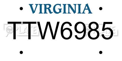 TTW6985 Virginia License Plate