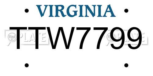 TTW7799 Virginia License Plate