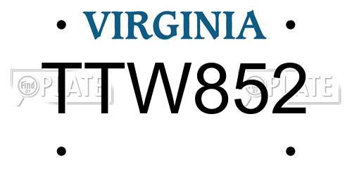 TTW852 Virginia License Plate