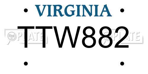 TTW882 Virginia License Plate