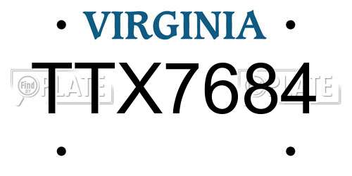 TTX7684 Virginia License Plate
