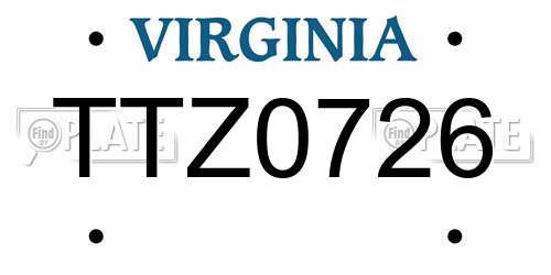 TTZ0726 Virginia License Plate